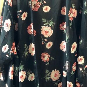 Black and Flower Print Kimono Style Cover Up